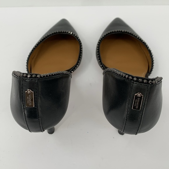 Coach Blossom d'orsay pumps black leather beaded trim kitten heel semi matte 10 - Picture 5 of 7